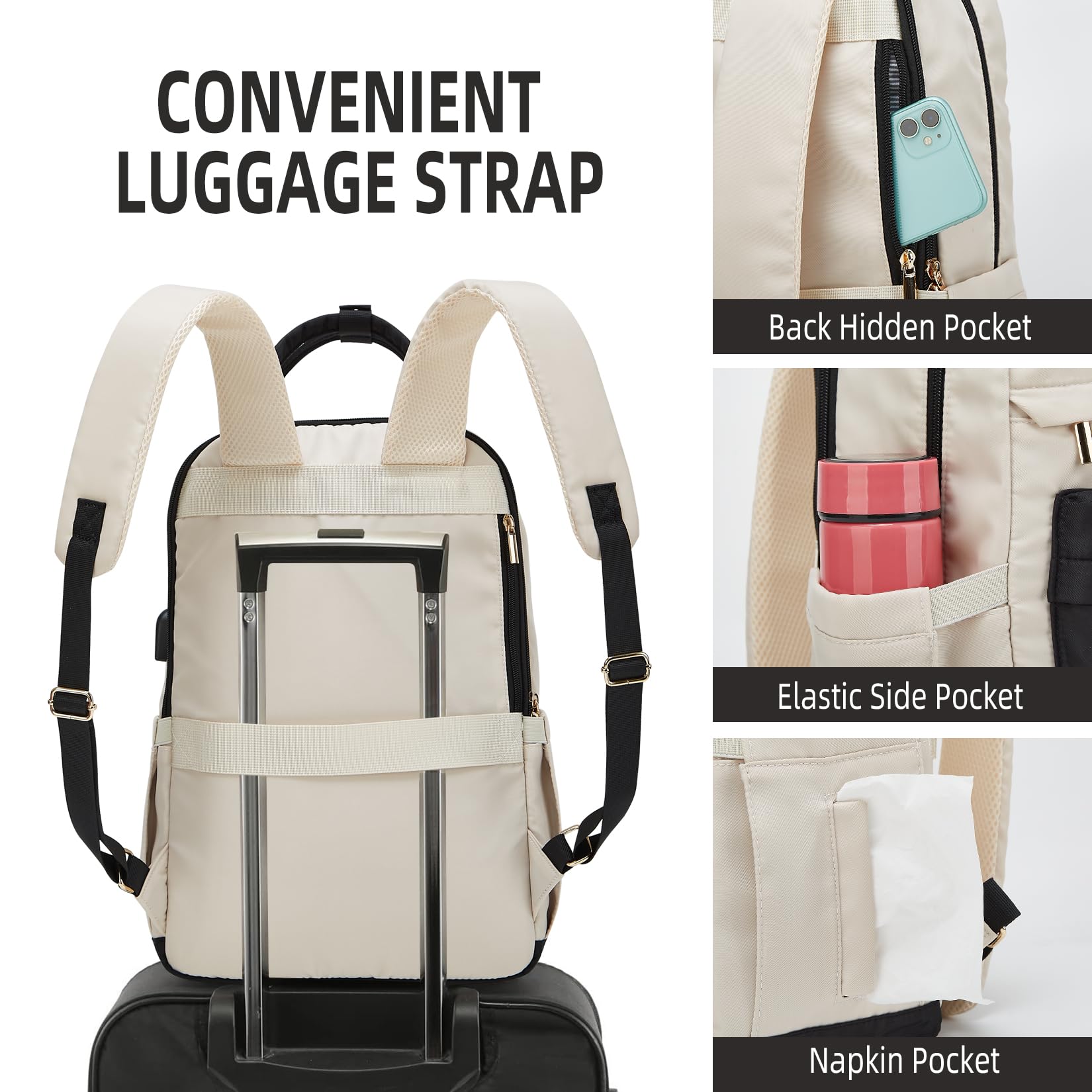 Women's Travel Backpack - TSA Approved Carry On Backpack 30L Water Resistant, Large Weekender Bag Fits 15.6 Inch Laptop - Perfect for Air Travel, Business Trips & Weekend Getaways