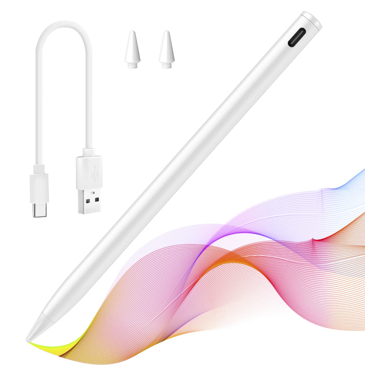 Premium Stylus Pen for iPad Pro 11 & 12.9 Inch, iPad Air (3rd/4th/5th Gen), iPad Mini (5th/6th Gen), iPad (6th-9th Gen) - Palm Rejection & Tilt Detection - White - Perfect for Drawing, Note-Taking & Digital Art