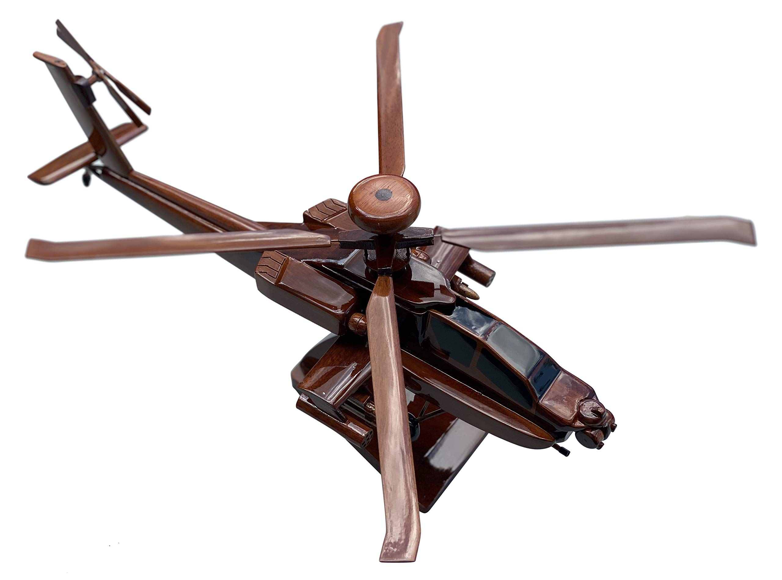AH64 Apache Helicopter Model - Premium Mahogany Wood Desktop Display - Perfect for Office Decor, Military Enthusiasts & Collectors