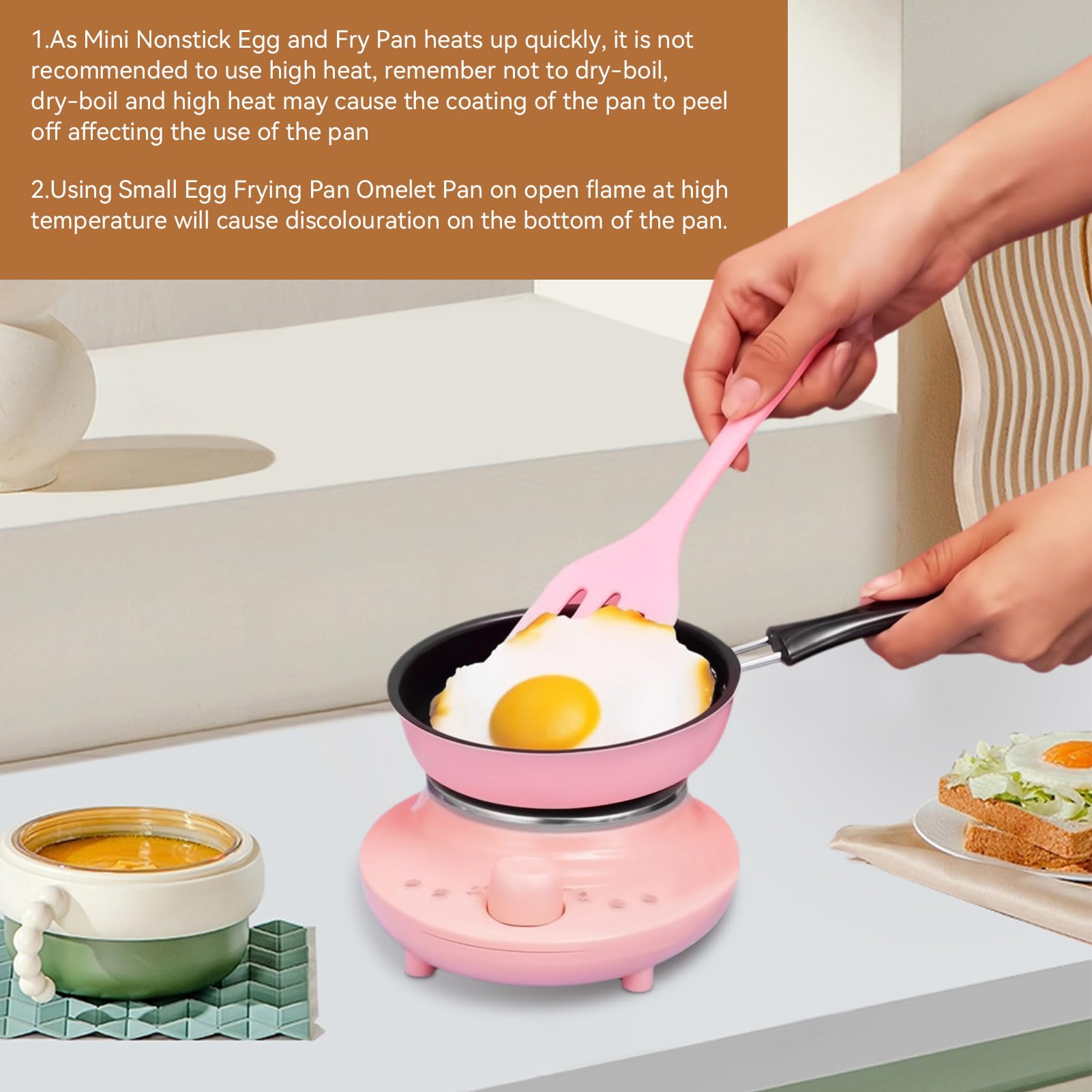 5 Inch Mini Nonstick Stainless Steel Egg Frying Pan - Induction Compatible Round Omelet Skillet with Ergonomic Handle (Pink) - Perfect for Breakfast, Camping & Small Kitchen Cooking