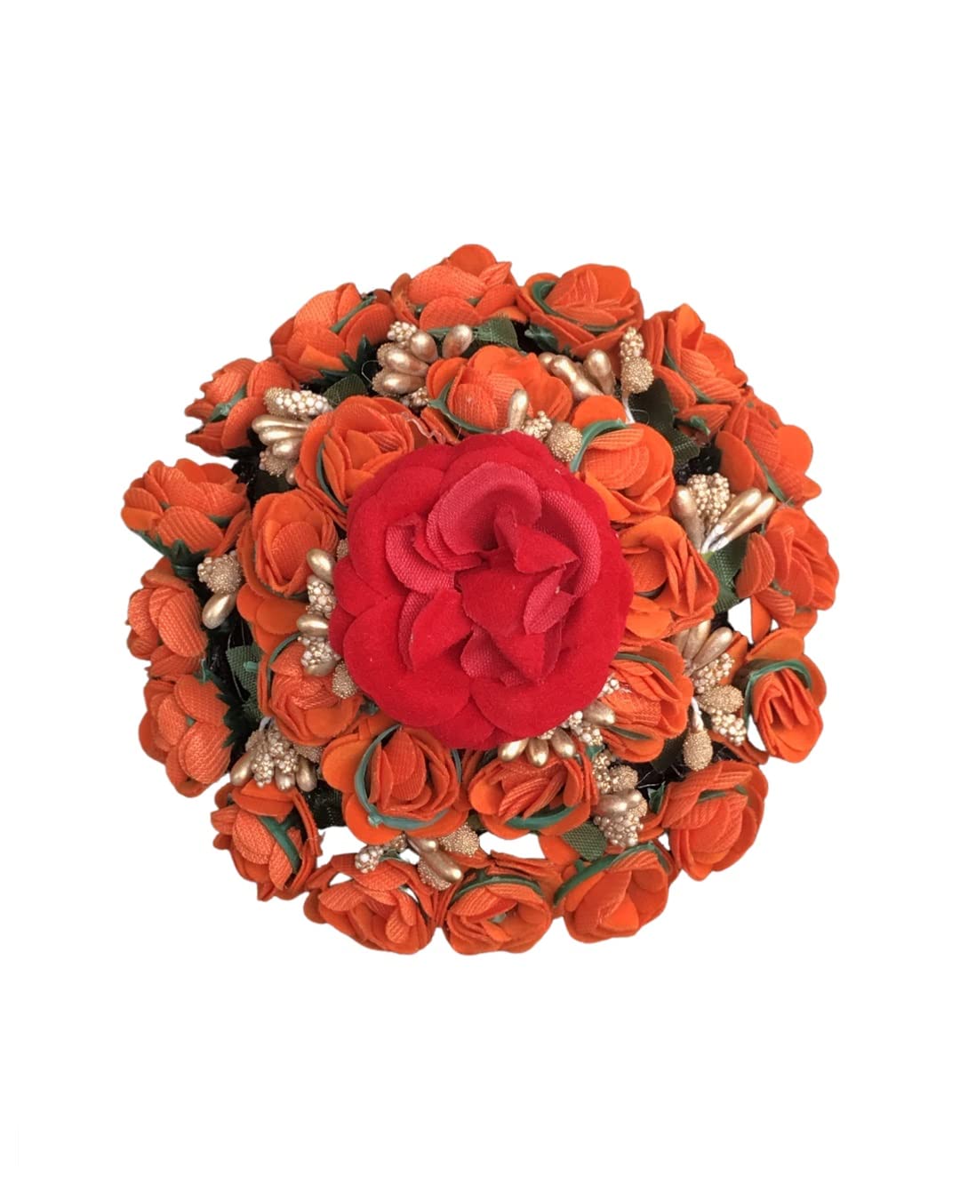 Gadinfashion™ Bridal Hair Juda/Gajra Hair Accessories for Women & Girls - Orange & Red Floral Hair Jewelry - Perfect for Weddings, Parties & Indian Traditional Events