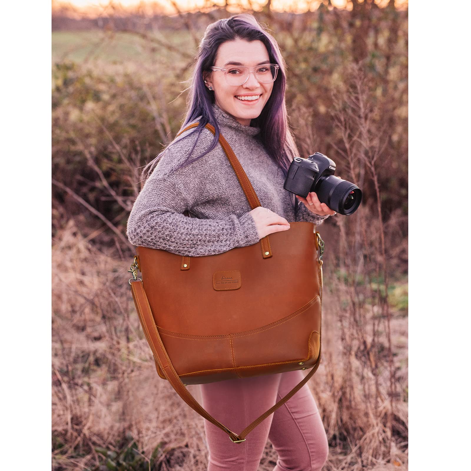 Genuine Leather Tote Bag for Women - Large Crossbody Shoulder Work Purse - Stylish Handbag for Office, Travel & Everyday Use