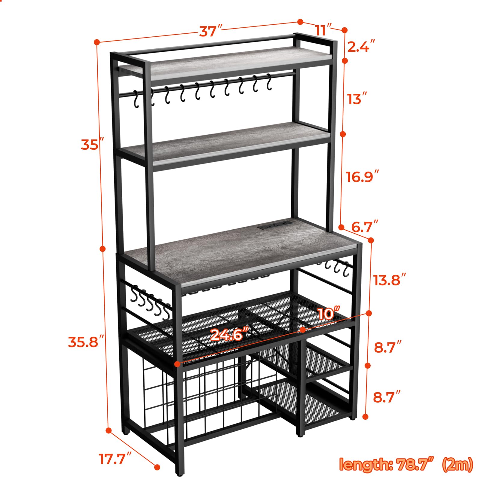 Freestanding Wine Bar Cabinet with Outlet & LED Lights - 4-Tier Movable Storage Shelf, Glass Holder - Durable Kitchen & Dining Room Liquor Cabinet for Home Entertaining, Parties & Wine Storage