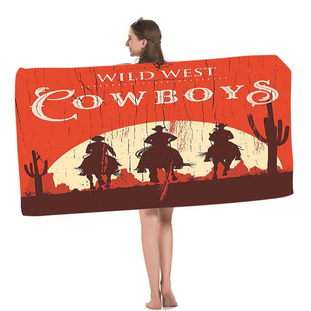 HOSNYE Cowboys Beach Towel - Soft & Highly Absorbent Bath Towel with Western Cowboy Riding Horses Design for Swimming, Sports, Gym, Beach & Bathroom Use - Perfect for Pool Parties, Summer Vacations & Western Decor
