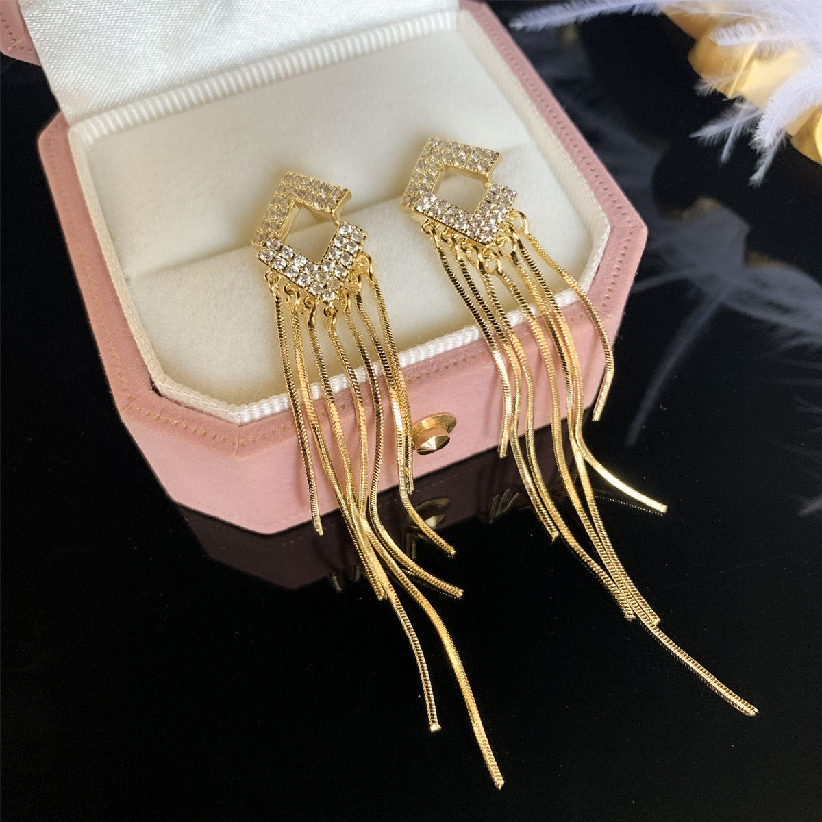 Stylish Rhombus Rhinestone Tassel Fringe Earrings for Women | Elegant Party & Evening Wear Jewelry | A7861