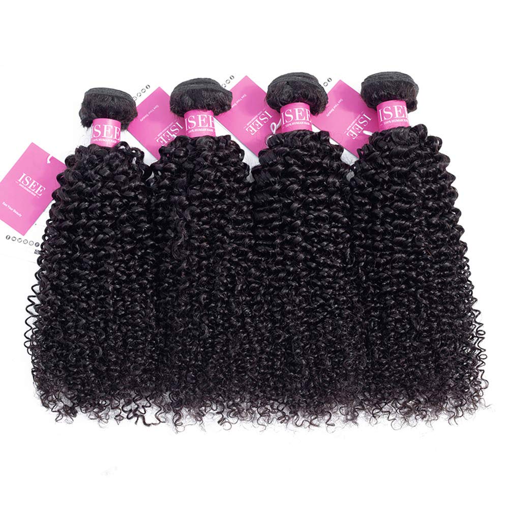 ISEE Hair 9A Grade Mongolian Kinky Curly Virgin Human Hair Extensions - 4 Bundles 100% Human Hair Weaves (20 20 20 20 Inches) for Natural Black Hairstyles, Protective Styles & Everyday Glam