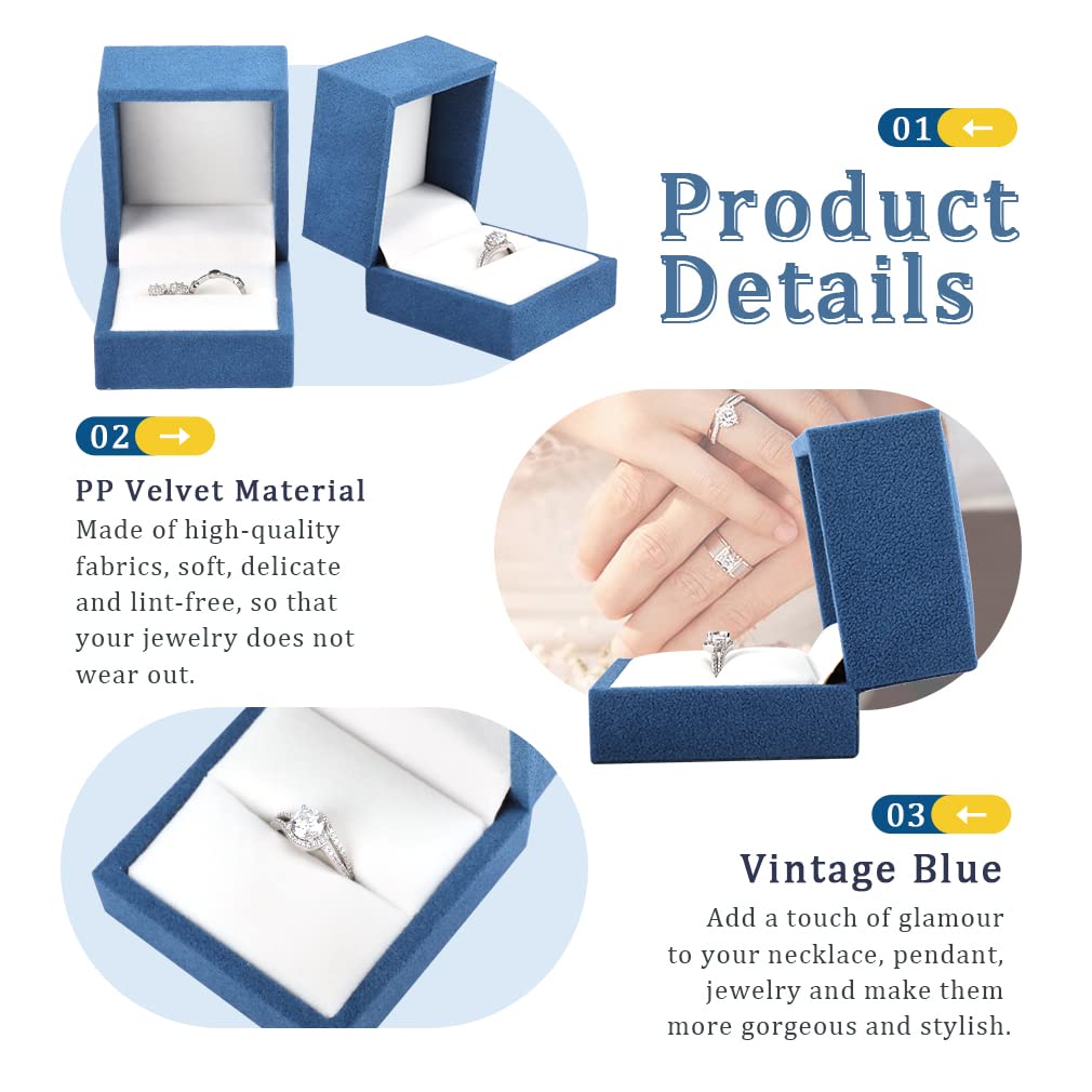 iSuperb 2-Piece Velvet Ring Box Set - Premium Jewelry Gift Box for Engagement, Wedding, Christmas & Anniversary - Blue Velvet Ring Holder for Proposals & Special Occasions (Perfect for Bridal Showers, Valentine's Gifts & Romantic Surprises)