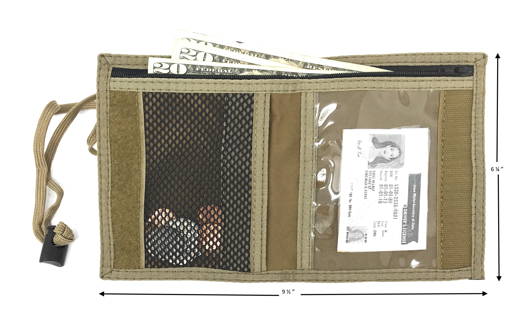 Bifold Neck ID Wallet - USA Made Lightweight Water-Resistant Travel Wallet with Adjustable Neck Strap, Zipper Pockets & Clear Card Windows - Perfect for Travel, Work & Outdoor Activities (Black)