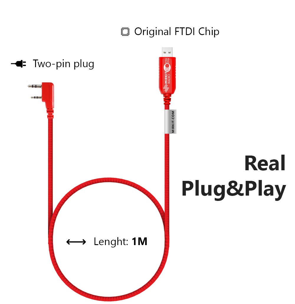 FTDI USB Programming Cable Model 3 Red - Compatible with Baofeng, Wouxun, Kenwood, Archell, Retevis Radios - Firmware Update & Flashing Tool for Ham Radio Enthusiasts - Perfect for Programming, Troubleshooting, and Customizing Your Two-Way Radio