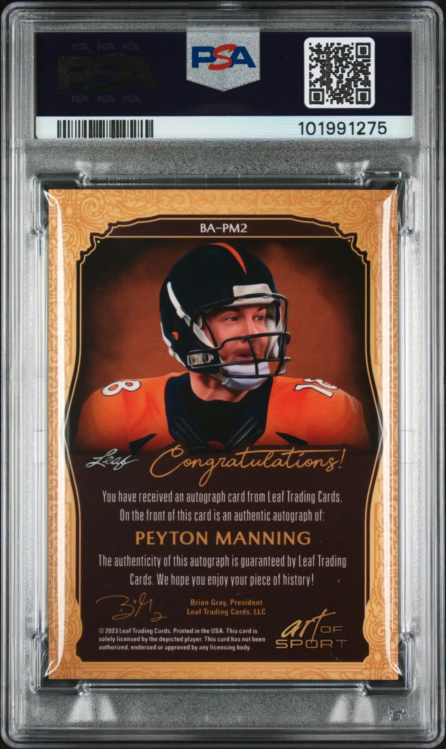 2023 Leaf Art of Sport Peyton Manning Red Spectrum Autograph PSA 10 /6 - Rare Football Trading Card for Collectors & Fans, Perfect for Display, Investment, and Gifting