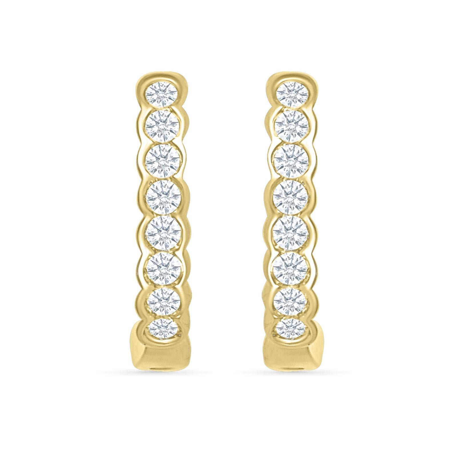 10K Yellow Gold Bezel Set Diamond Hoop Earrings - Elegant Everyday Jewelry for Women, Perfect for Work, Date Night & Special Occasions