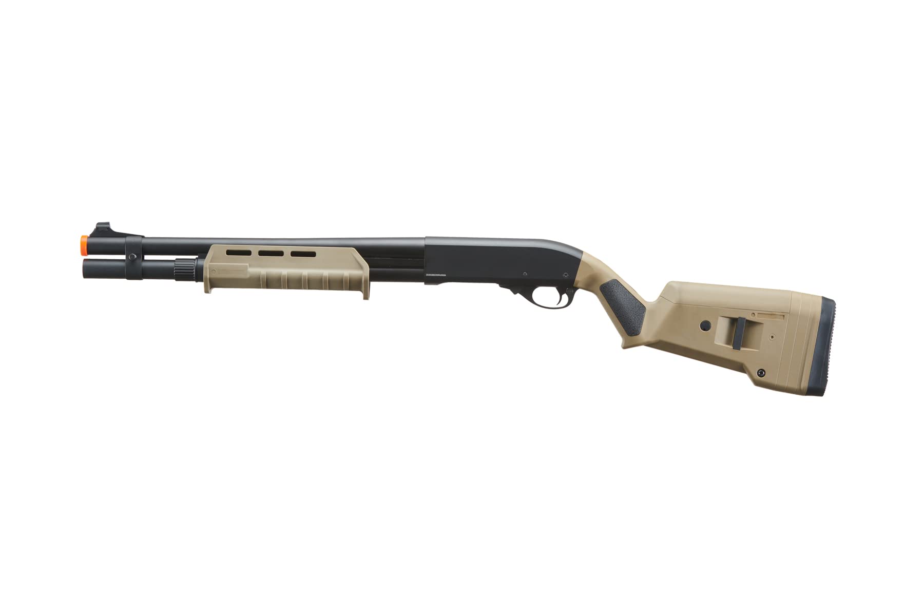Golden Eagle M870 Pump Action Airsoft Shotgun - 350 FPS, 3/6-Shot Capacity, MLOCK Style, Tan Color with Holder - Perfect for Airsoft Battles, Tactical Training & Outdoor Shooting Games