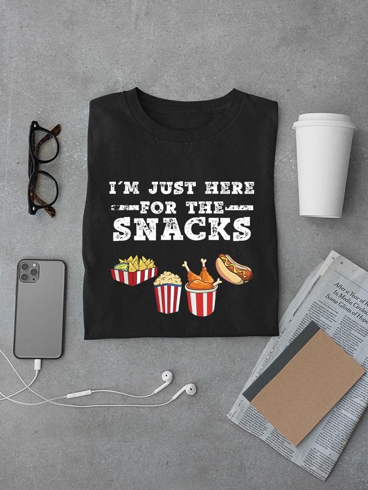 Smartprints Men's Graphic T-Shirt - 'Just Here for The Snacks' Funny Saying - Black Cotton Regular Fit Tee for Casual Wear & Gifts