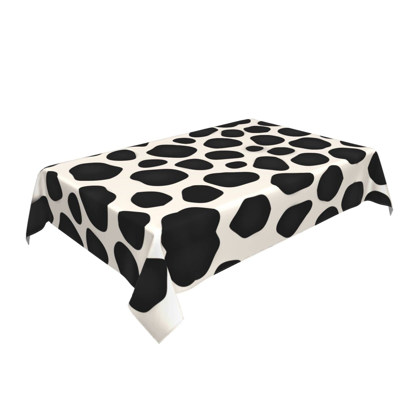 Waterproof Washable Rectangle Tablecloth 54x72 Inch - Cow Print Party Table Cover for Holiday, Camping, Picnic & Indoor Dining - Black
