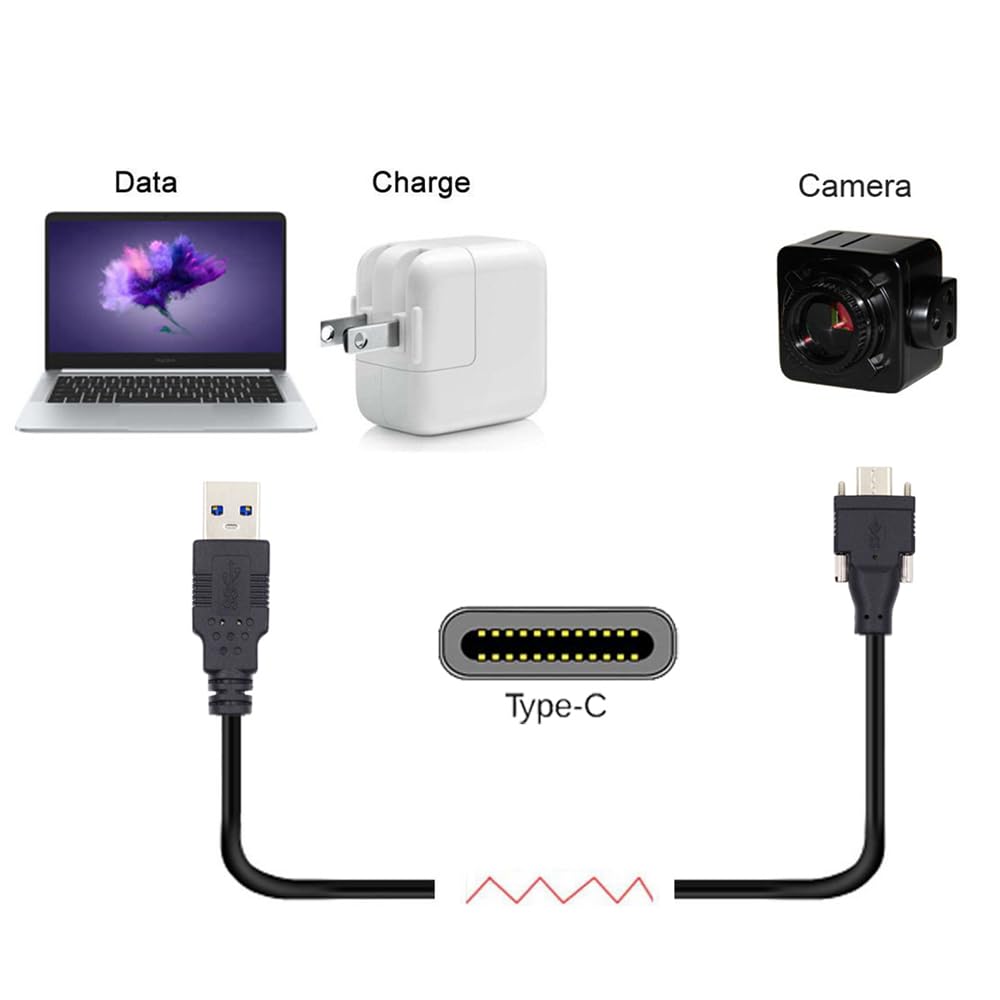 USB C to USB 3.0 Cable with Locking Connector - for Camera & Panel Mount