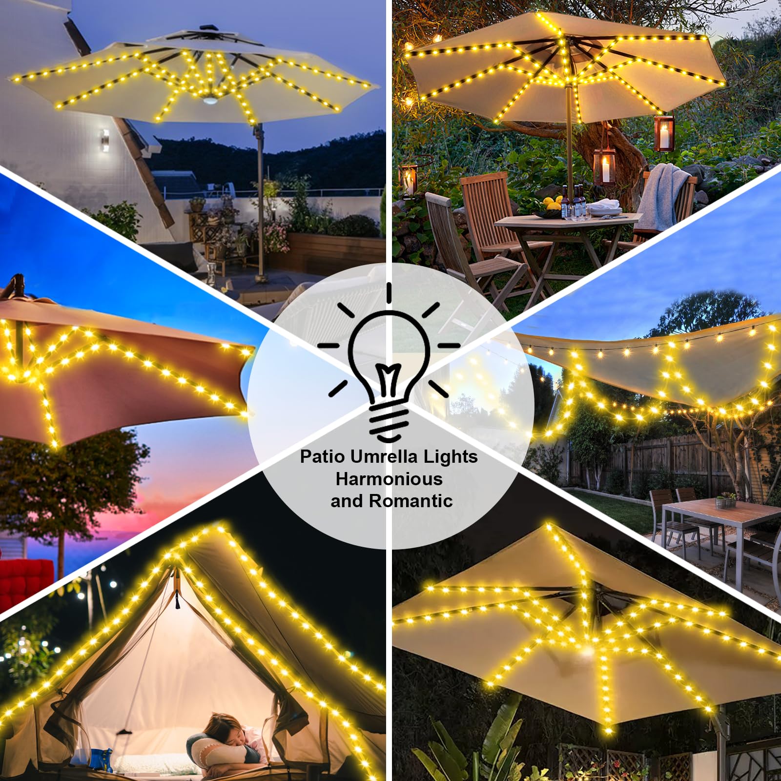 Solar Umbrella Lights Outdoor - 112 LED Waterproof Patio Lights with 8 Lighting Modes & 3V Solar Panel Clip - Perfect for Beach, Deck, Garden, Camping Tents & Party Decorations