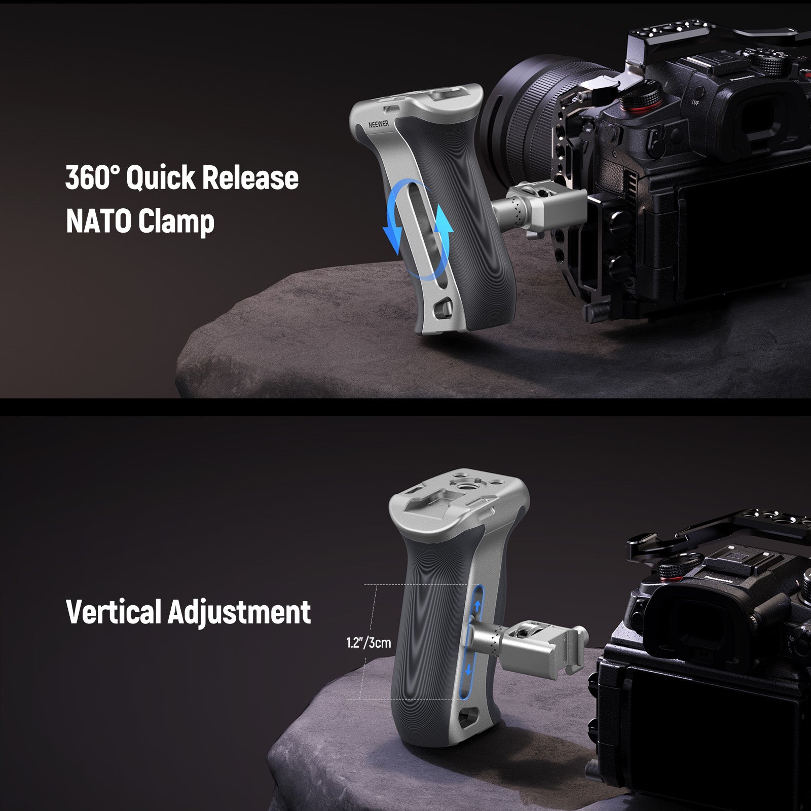 NEEWER CA130 Quick Release Side Handle with NATO Clamp & Micarta Grip - Compatible with DSLR Cameras, Video Camcorders - Perfect for Vlogging, Filmmaking, and Photography Accessories