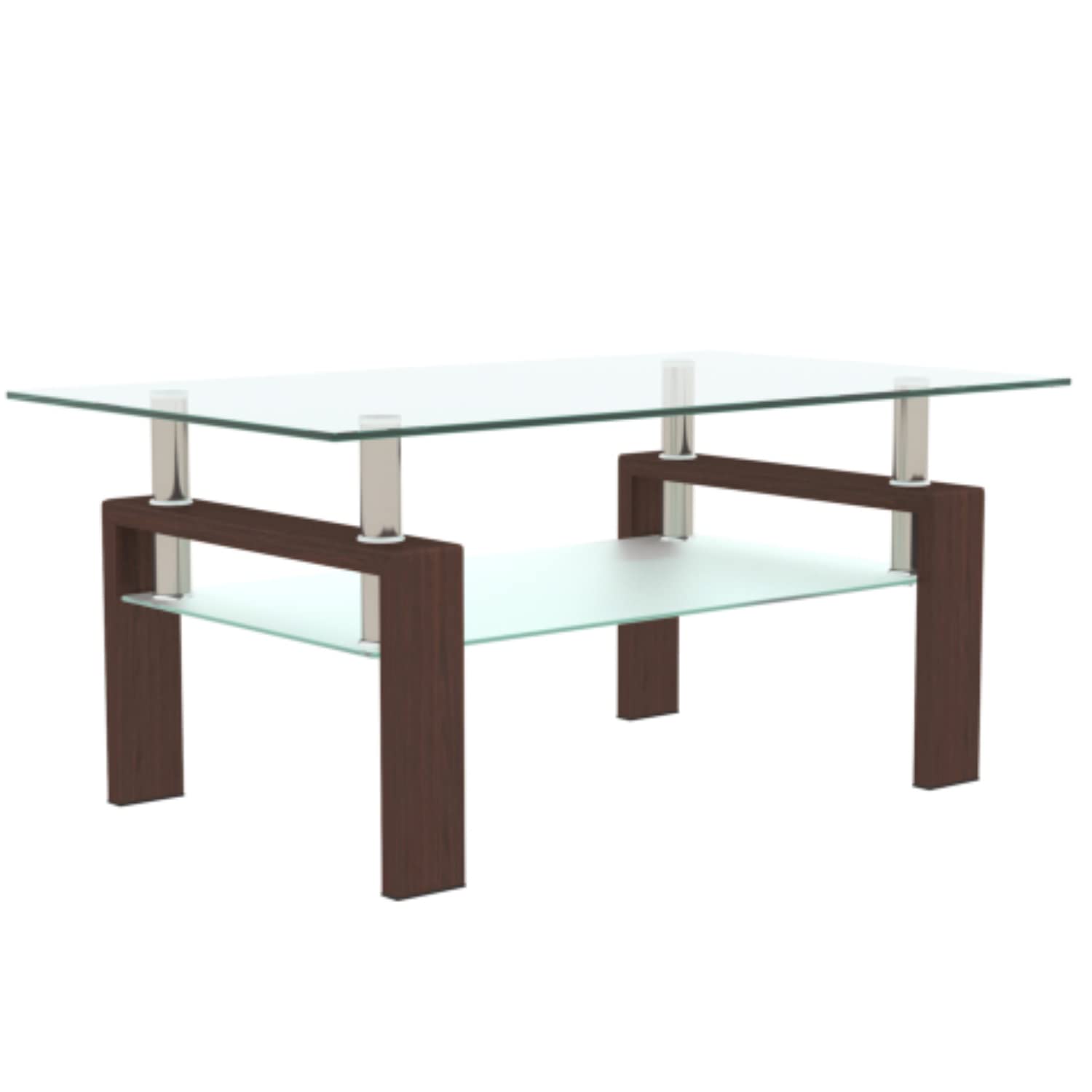 Modern Glass Coffee Table with Storage Shelf - Rectangle Living Room Center Table with Metal Tube Legs & 8mm Tempered Glass - Perfect for Small Spaces, Apartments, Living Rooms and Reception Areas