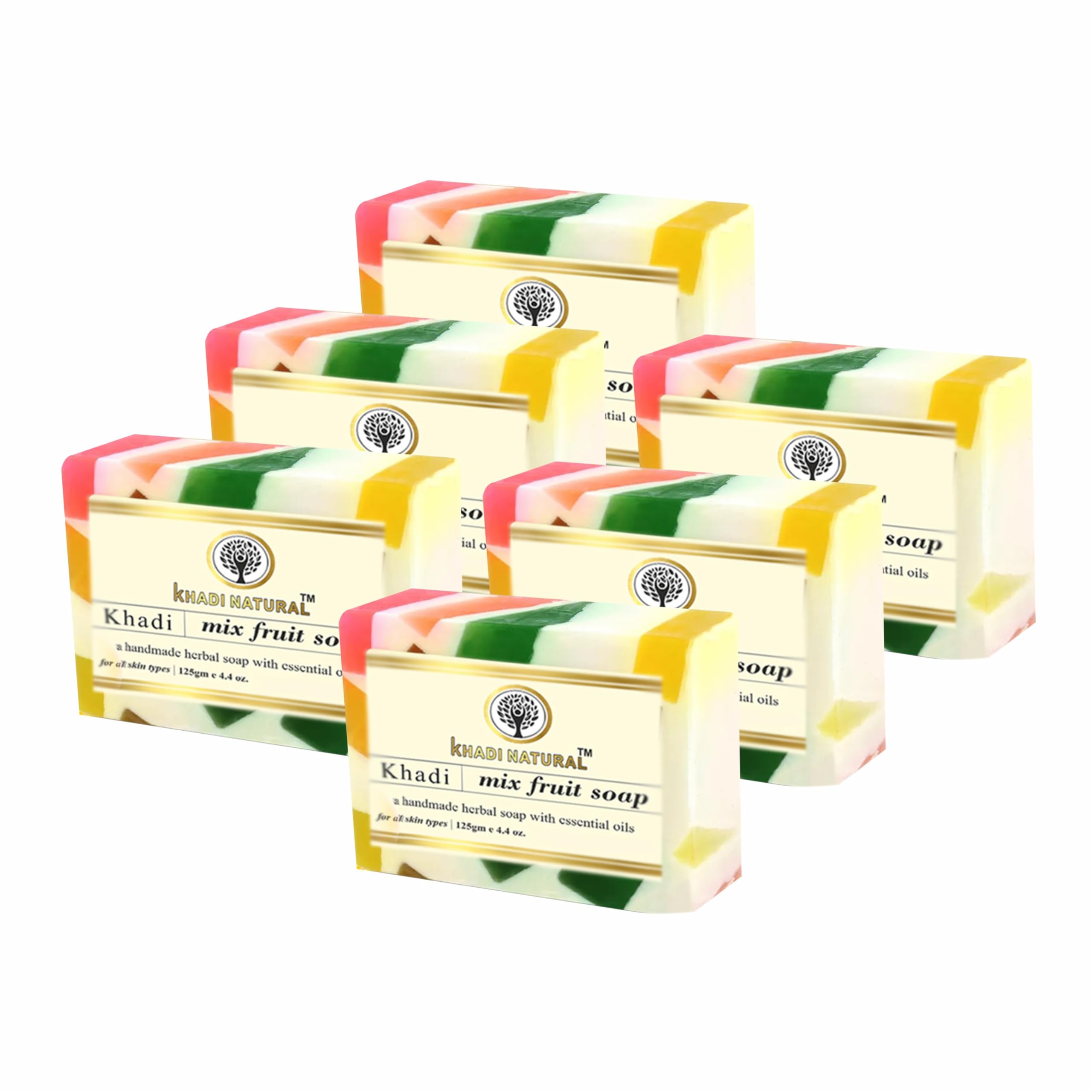 Khadi Natural Mix Fruit Soap 125g - Handmade with Fresh Fruits for Glowing Skin | Organic, Paraben & SLS-Free | Pack of 6 | Perfect for Daily Cleansing, Gift Sets & Spa Treatments