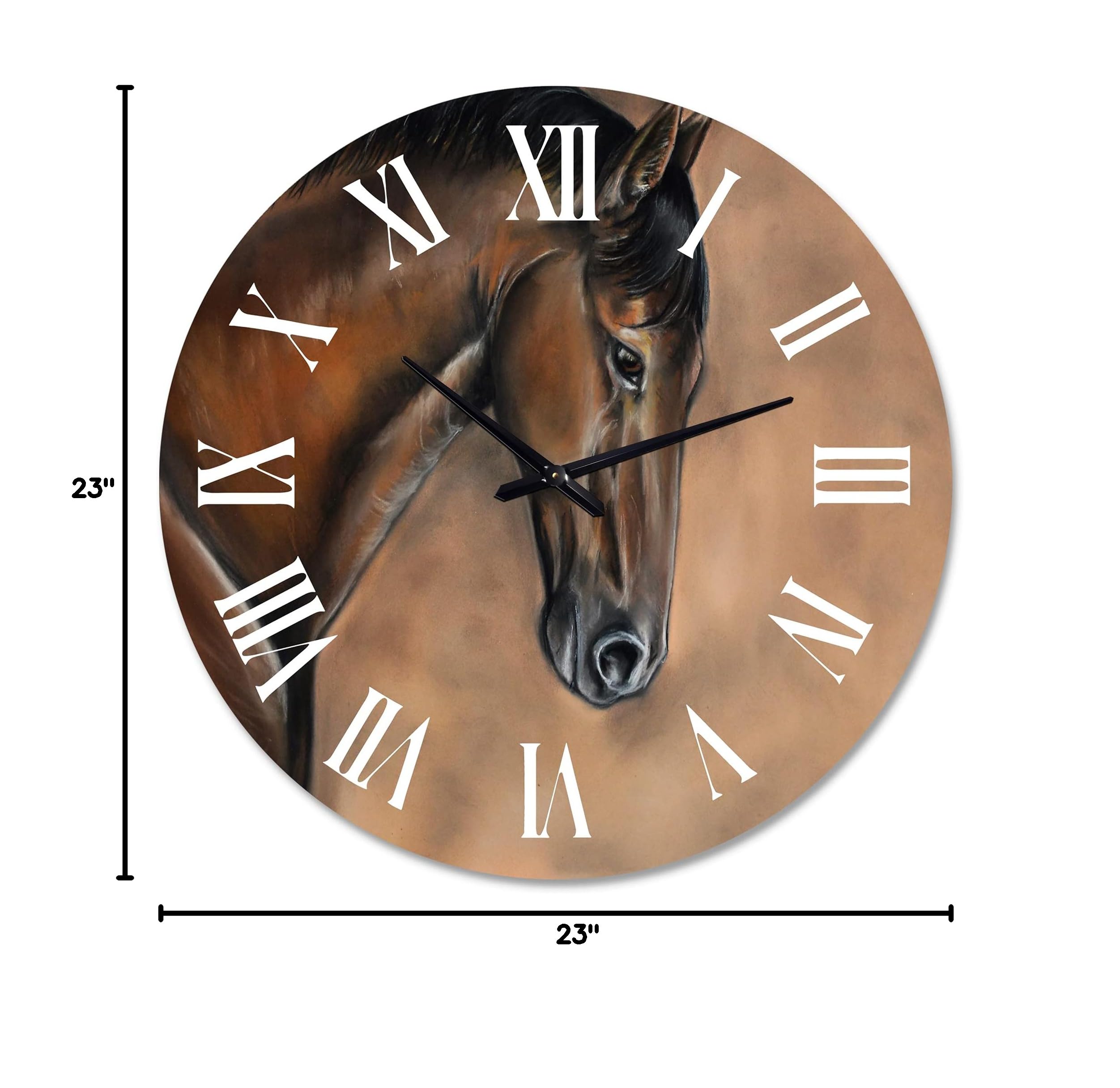 Farmhouse Wall Clock - Large Brown Bay Horse Portrait for Living Room, Kitchen, Bedroom & Office Decor | Rustic Animal-Themed Home Wall Art