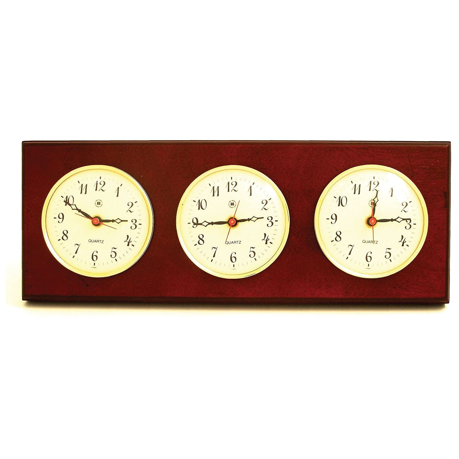 Multizone World Clock with 3 Time Zones - Mahogany Finish | Perfect for Home, Office & Travel Use