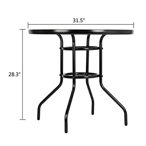 Round Tempered Glass Outdoor Dining Table - Weatherproof Garden Patio Table for Backyard, Deck, and Poolside Dining
