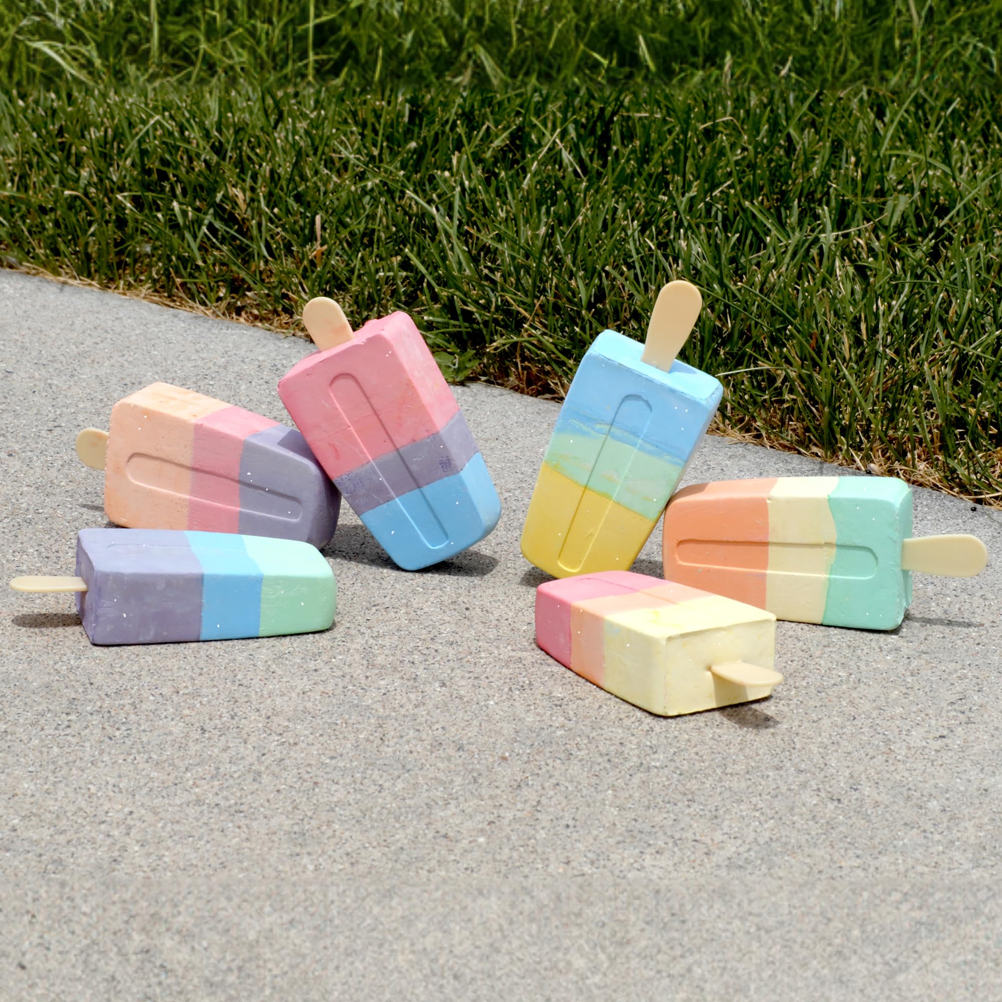 Kid Made Modern Popsicle Glitter Chalk Set - Non-Toxic Washable Sidewalk Chalk for Kids - 6 Pack Vibrant Colors for Outdoor Games, Art & Summer Activities