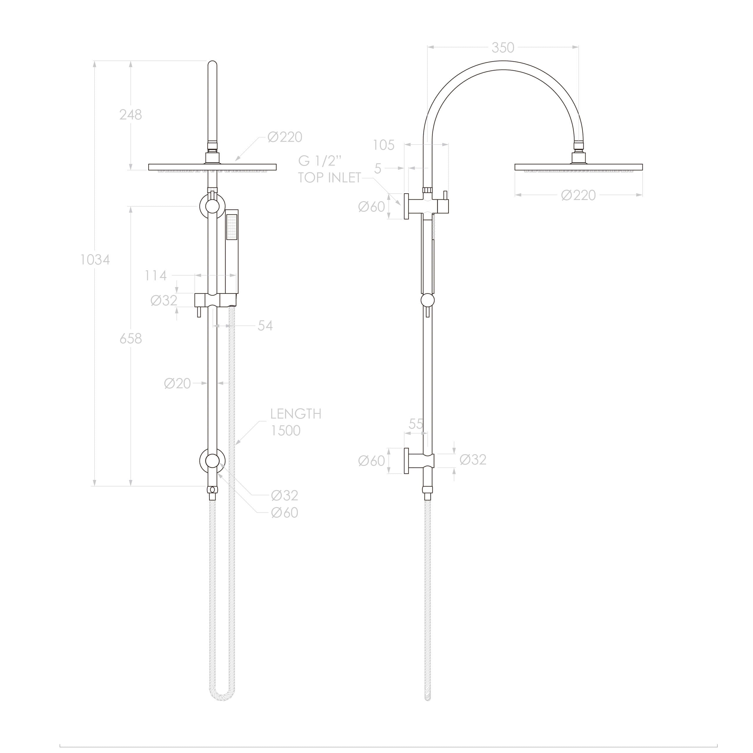 ADP Soul Gooseneck Twin Shower Set in Matte Black - Modern Bathroom Faucet for Luxurious Spa Experience at Home