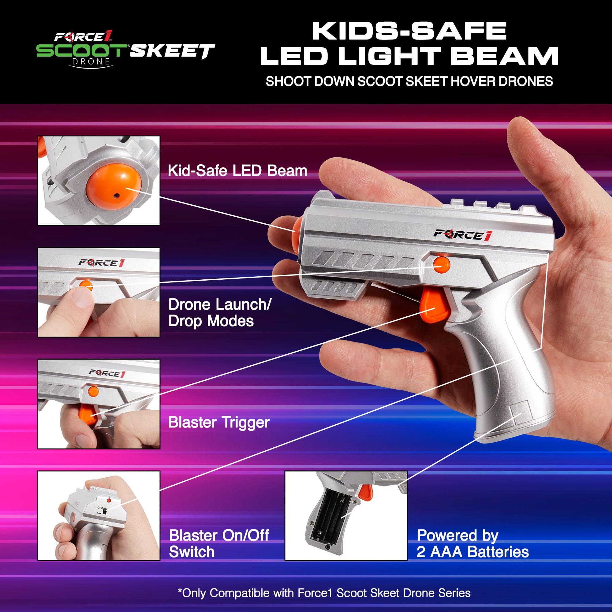 Force1 Scoot Skeet 3pk Mini Drone Set with LED Toy Gun - Electronic Shooting Target Game for Kids & Adults, Indoor Flying Ball Toys (Purple/Green) - Perfect for Birthday Gifts, Family Game Nights & STEM Learning Activities