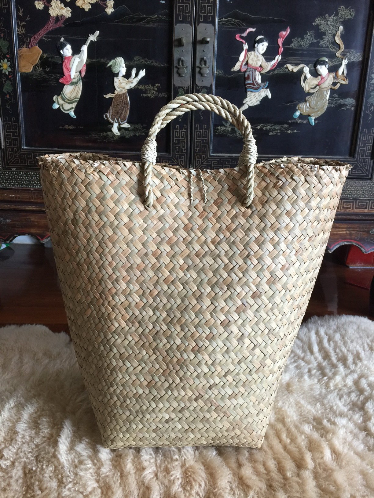 Extra Large Straw Basket Bag - Natural Woven Tote for Beach, Picnic & Shopping | Eco-Friendly Handmade Straw Beach Bag & Picnic Tote for Women | Perfect for Summer Outings, Farmers Market & Boho Style