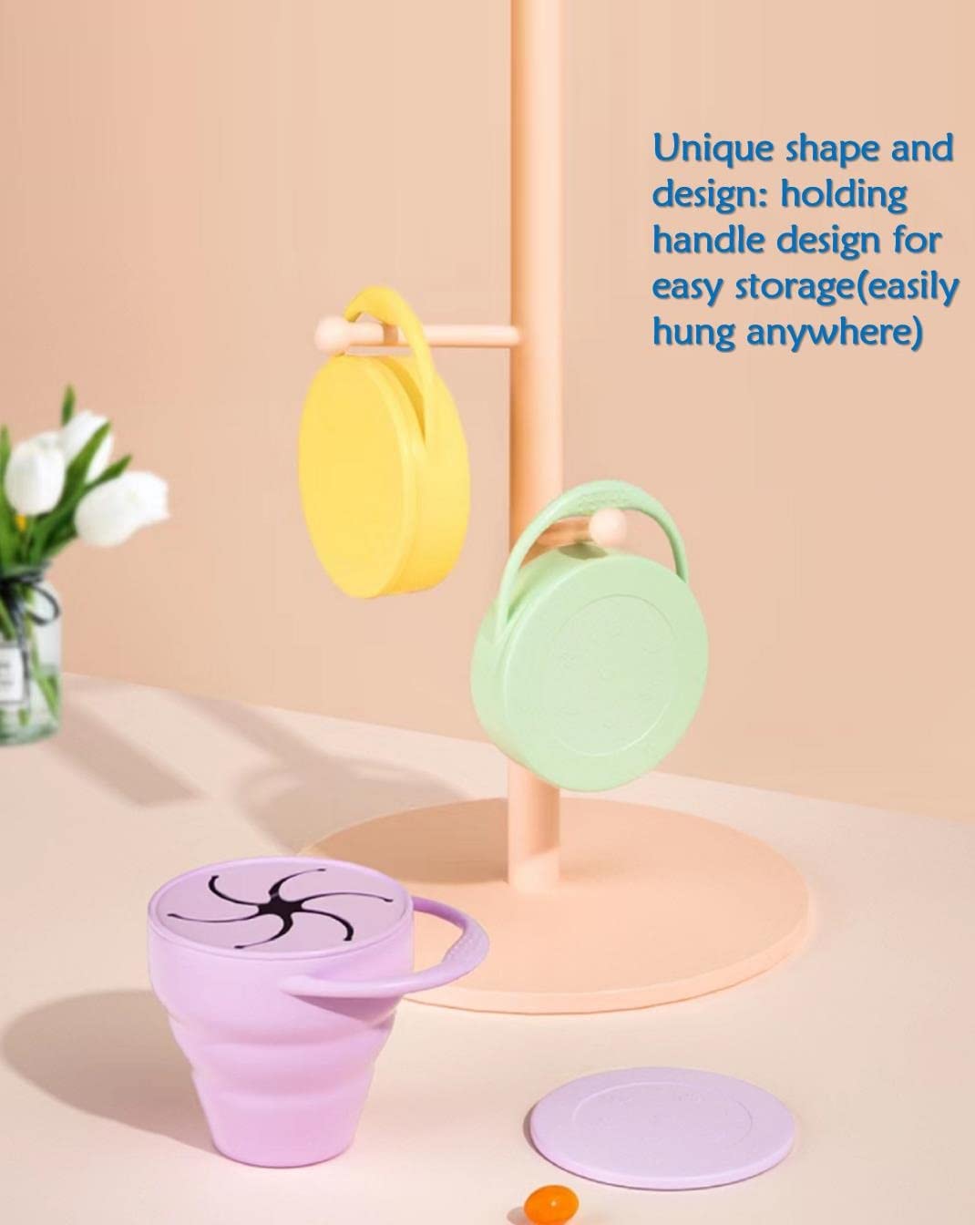 Collapsible Silicone Baby Snack Cup with Dustproof Lid - Portable Snack Container for Infants & Toddlers - Perfect for On-the-Go, Travel, Daycare and Mess-Free Snacking