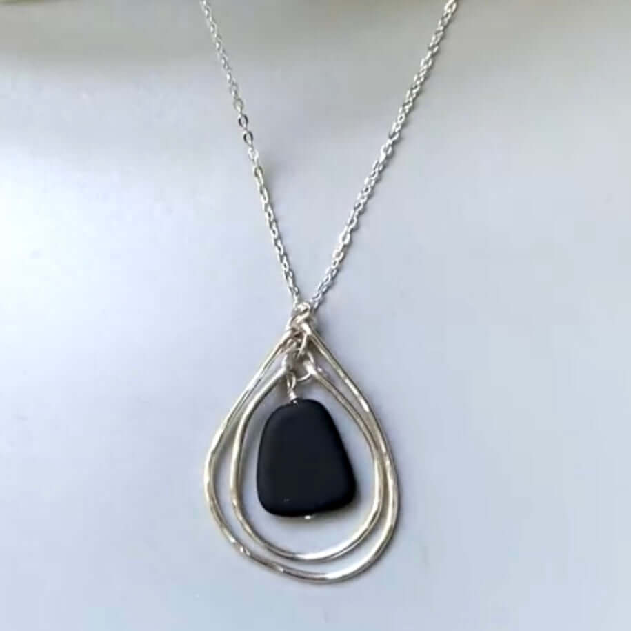 Handmade Frosted Black Glass Pendant Necklace - Artisan Crafted in USA - Perfect for Gift Giving, Weddings & Special Occasions