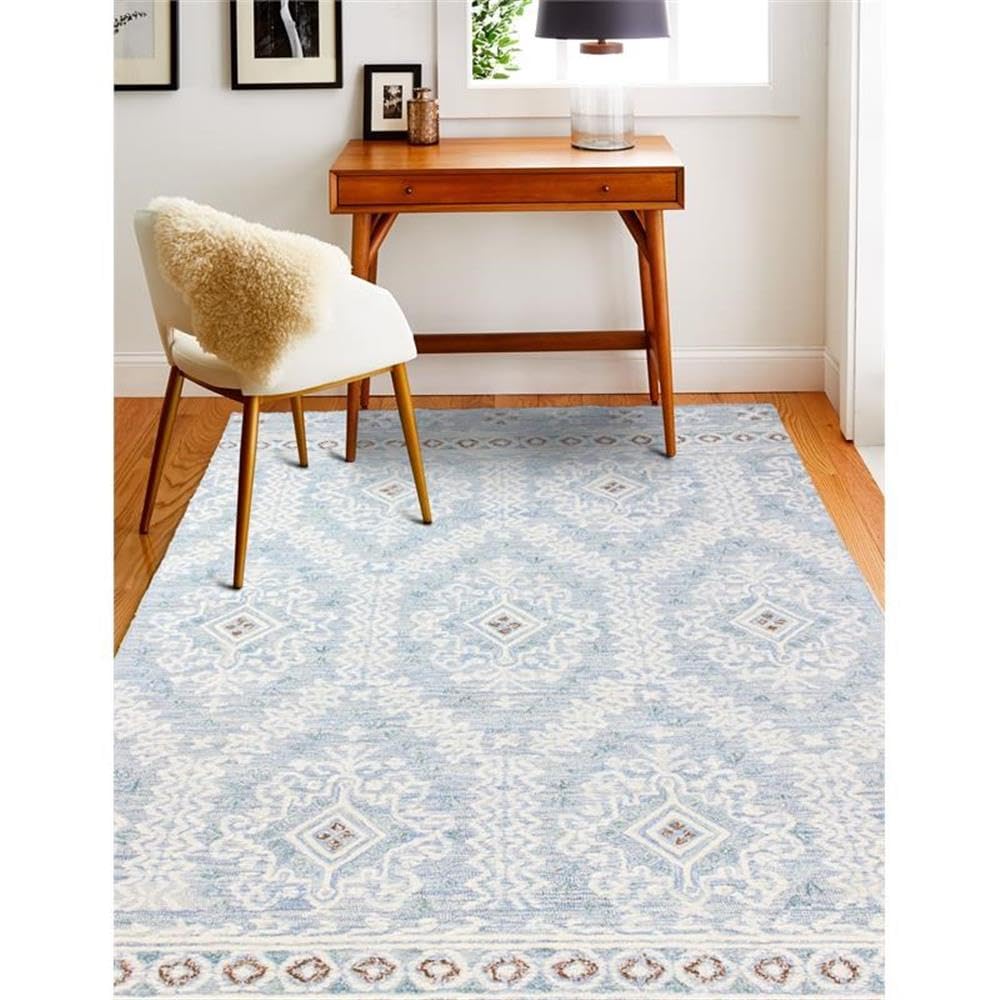 Luxury Hand Tufted Wool & Viscose Area Rug - Bashian Collection 2.6’ x 8’ Light Blue - Perfect for Living Room, Bedroom, Entryway & Hallway Runner - Soft & Durable Home Decor Carpet