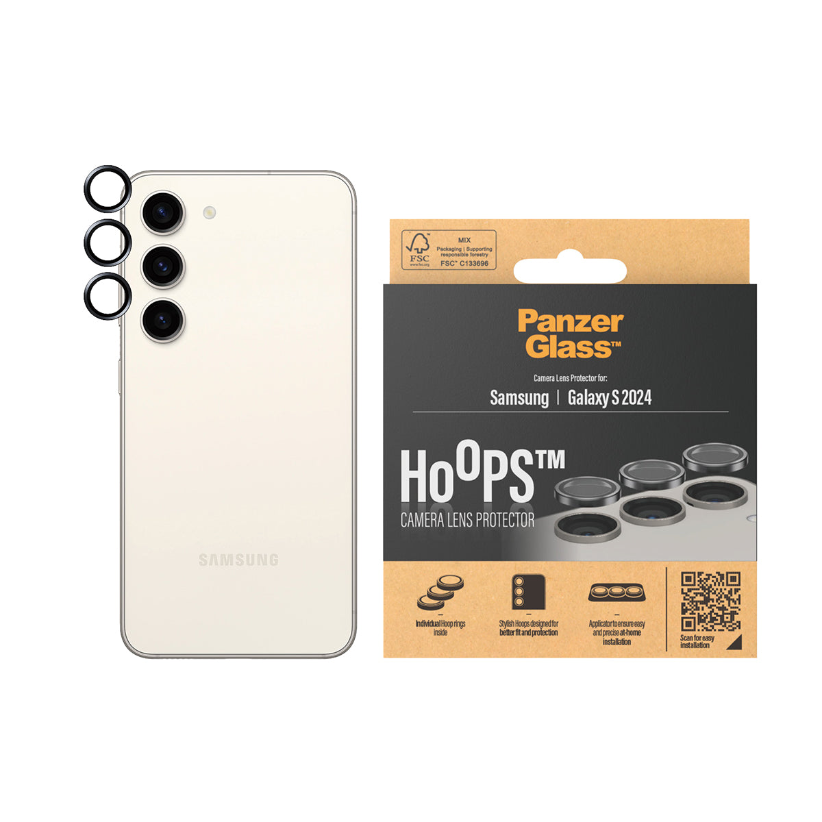 PanzerGlass Hoops Lens Protector for Samsung Galaxy S24 - Anti-Scratch & Impact Resistant Camera Cover for Outdoor Photography & Travel Protection
