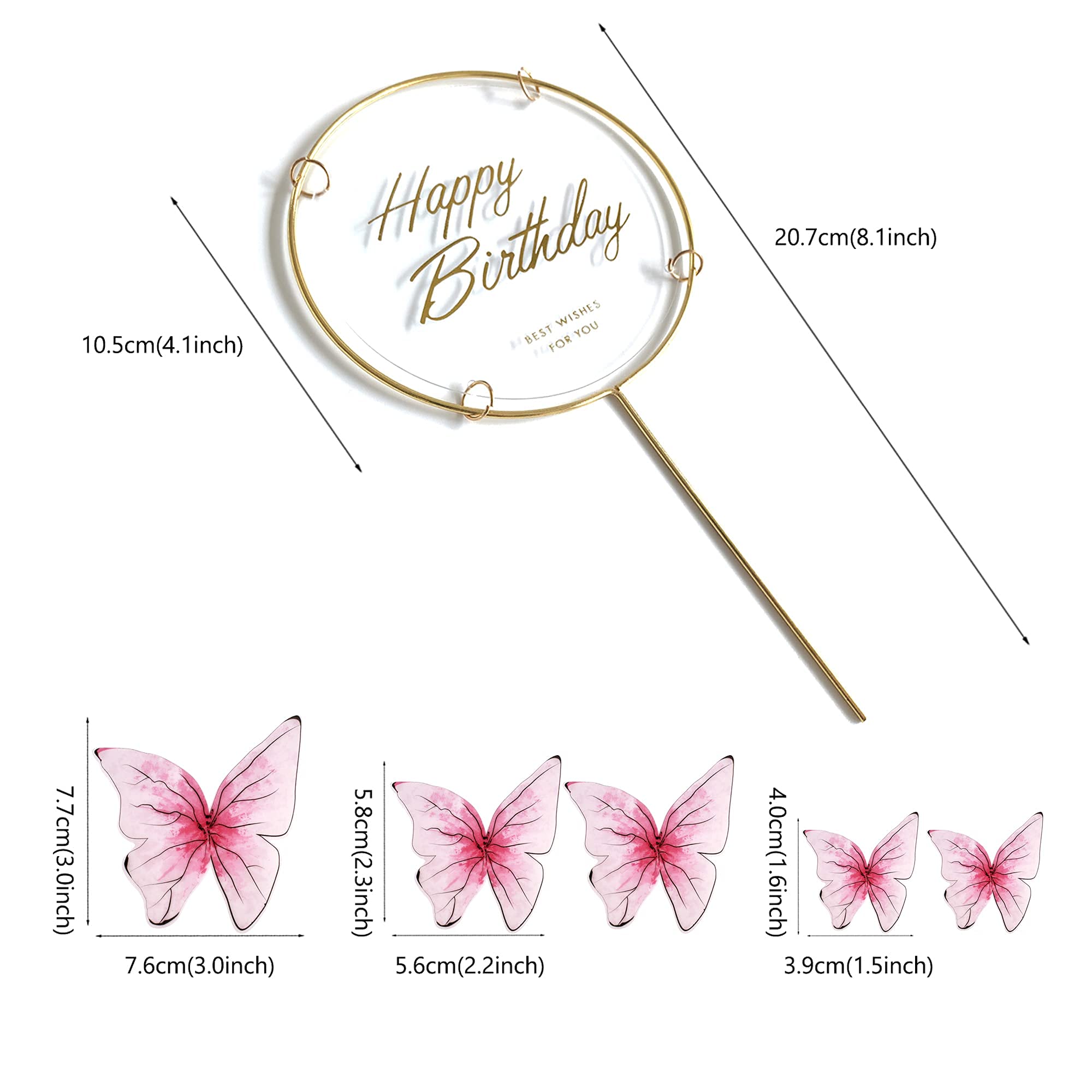 11-Piece Red Butterfly Cake Toppers Set - Gold Metal Happy Birthday Cake Decorations for Women, Girls, Kids - Perfect for Birthday Parties, Baby Showers, Weddings & Anniversary Celebrations