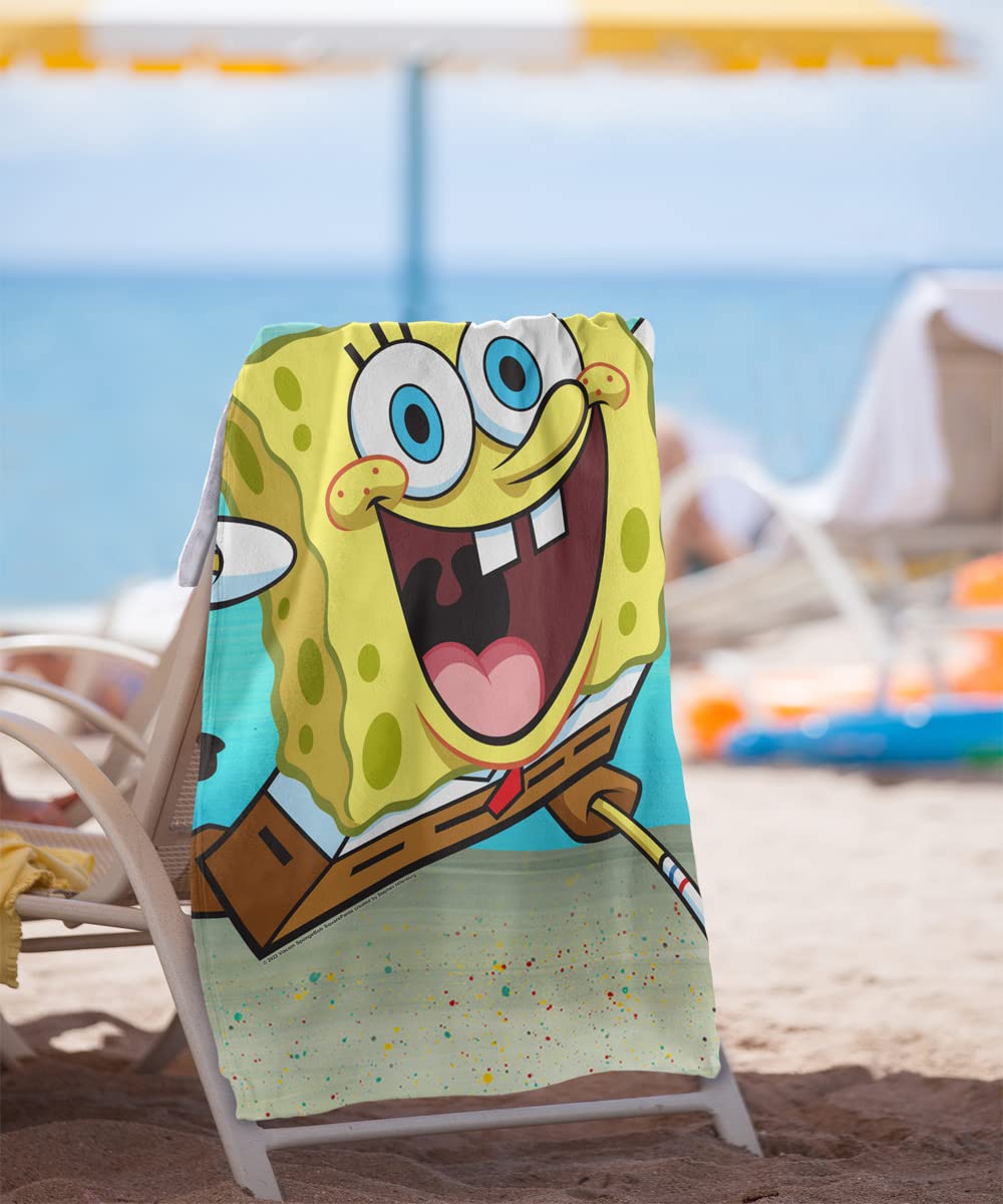 Spongebob Beach Towel 30x60 Inches - Soft Cartoon Character Beach Towel for Pool, Beach, Gym & Outdoor Activities - LOGOVISION Spongebob SquarePants Design