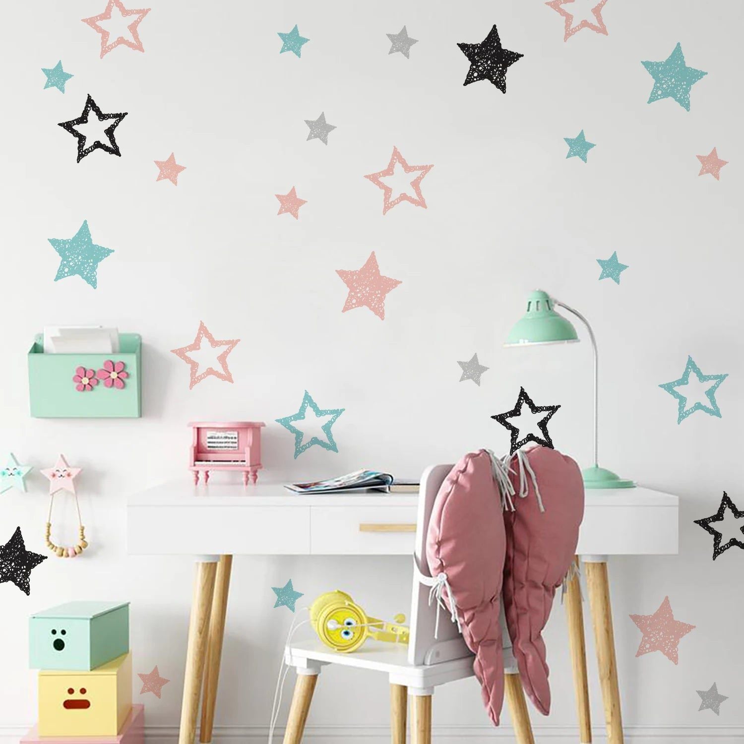 Colorful Cartoon Stars Wall Sticker - Removable Vinyl Decal for Kids Room Decor, Nursery, Playroom & Bedroom - Fun Space Theme DIY Wall Art for Boys & Girls