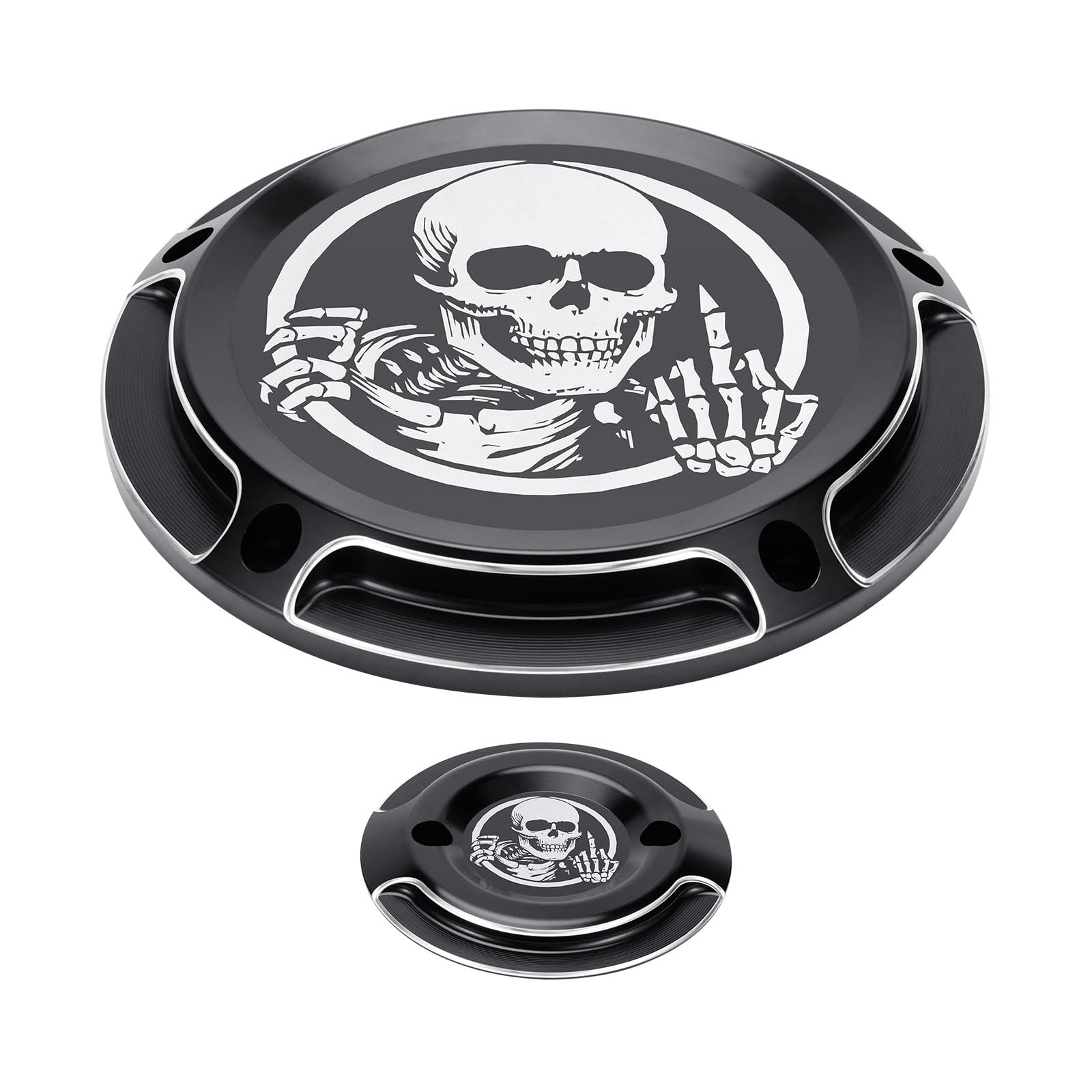 Harley Davidson Derby Timer Cover & Points Covers - 5 Hole Skull Design for Touring, Road King, Electra Glide, Street Glide, Road Glide, Tri Glide, Dyna & Softail Models - Perfect for Custom Bike Upgrades and Motorcycle Accessories Replacement