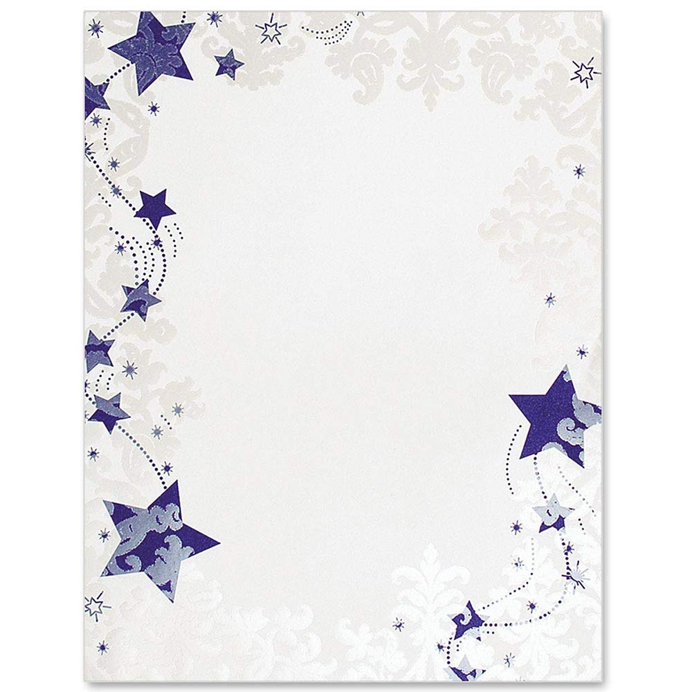 Premium Frosted Stars Christmas Holiday Stationery - Elegant Winter Theme Border Paper & Letterhead (8.5