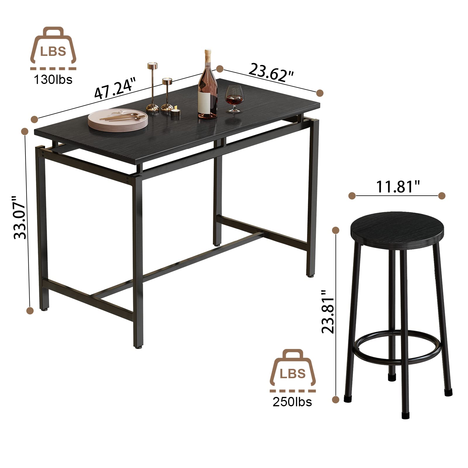 AWQM 5-Piece Bar Table Set with 4 Stools - 47.24