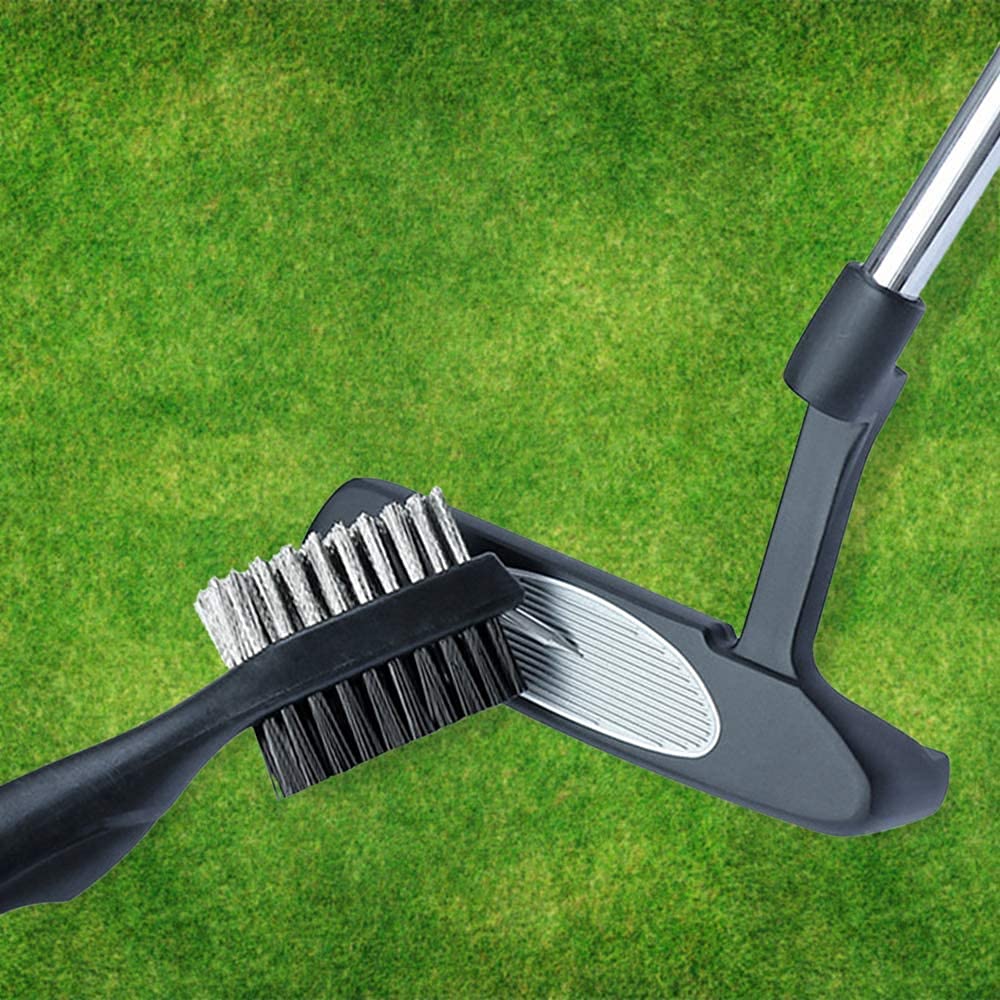 **2-in-1 Golf Club Cleaner Brush – Dual-Sided Nylon & Steel Bristles with Aluminum Carabiner for Golf Shoes – Perfect for On-Course Cleaning & Gear Maintenance**