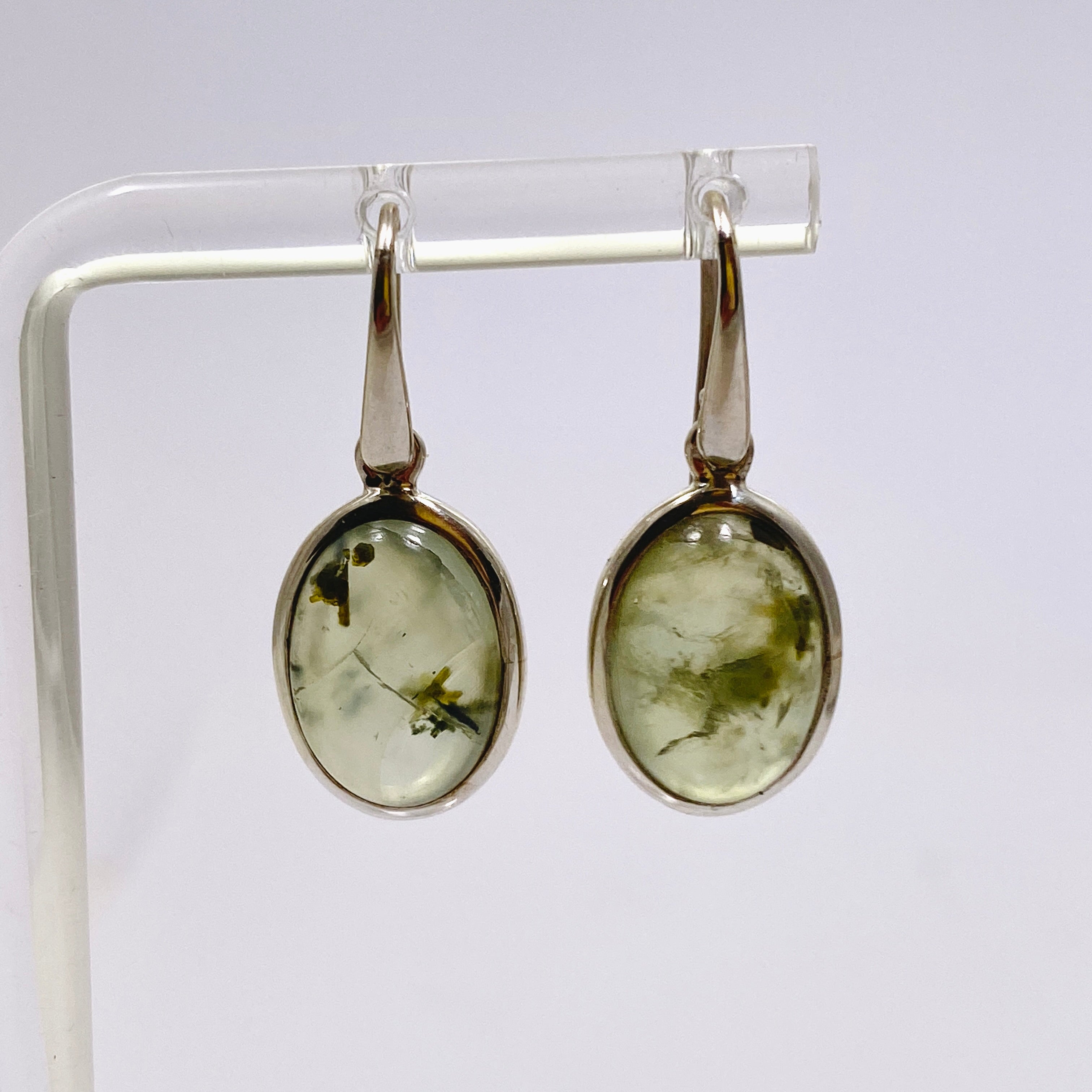 Natural Prehnite and Epidote Oval Cabochon Earrings - Handmade Gemstone Jewelry for Women - Perfect for Boho, Wedding & Everyday Wear