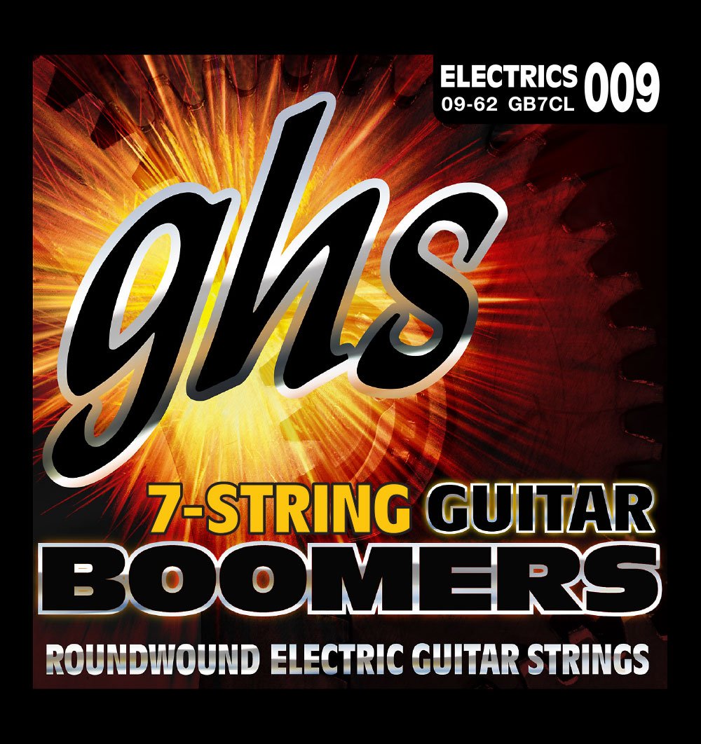 GHS GB7CL Boomers 7-String Electric Guitar Strings - Nickel Plated, Custom Light Gauge (9-62) - 10 Pack for Extended Play & Heavy Riffs - Perfect for Metal, Rock & Drop Tuning Performances