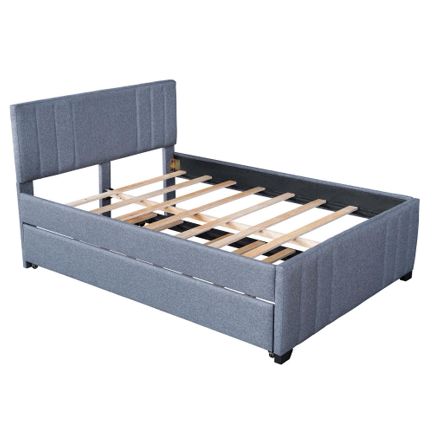 Multi-Utility Platform Bed Frame with Trundle - Space Saving & Easy Assembly for Small Bedrooms