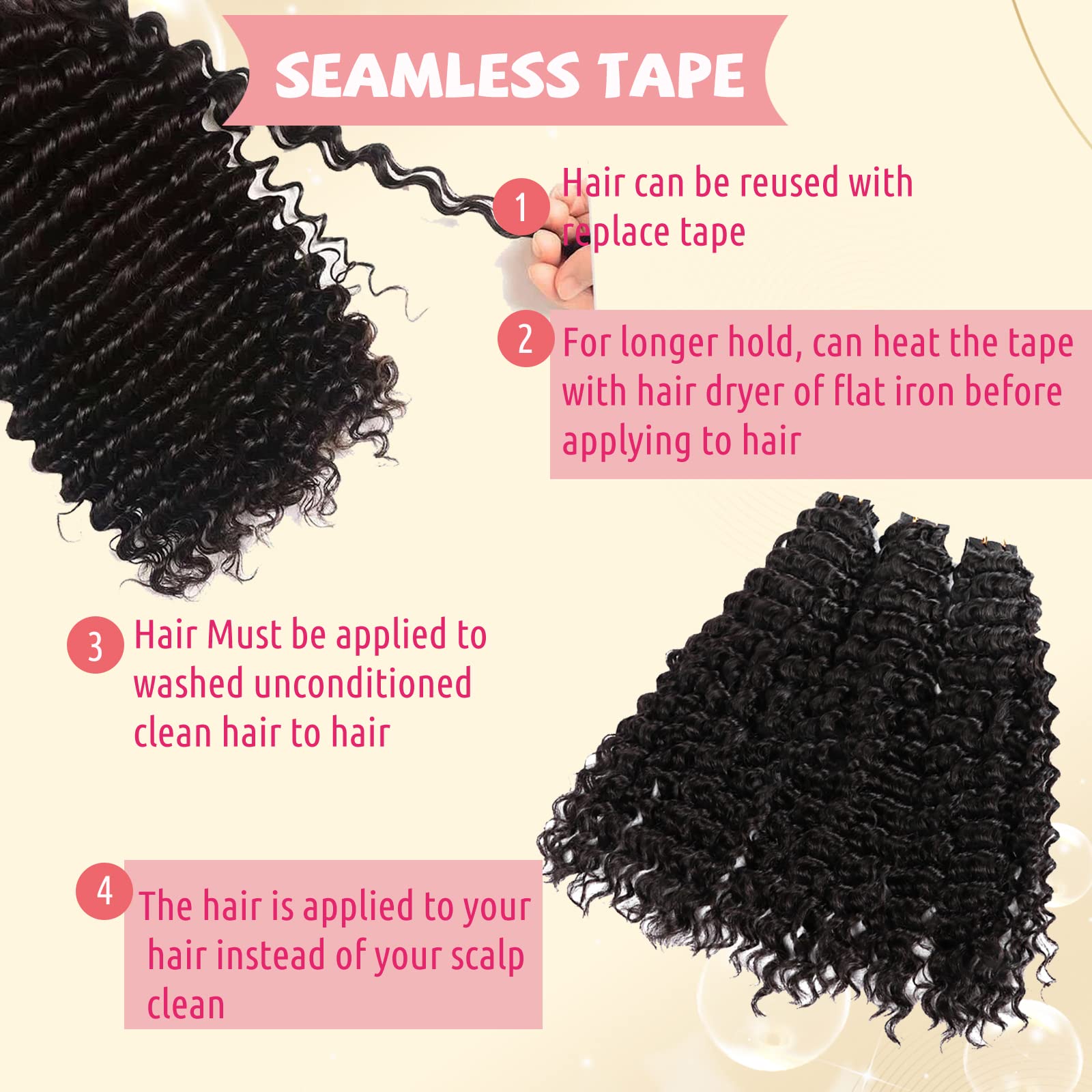 100% Real Human Tape in Hair Extensions - Deep Wave Brazilian Remy Hair 22