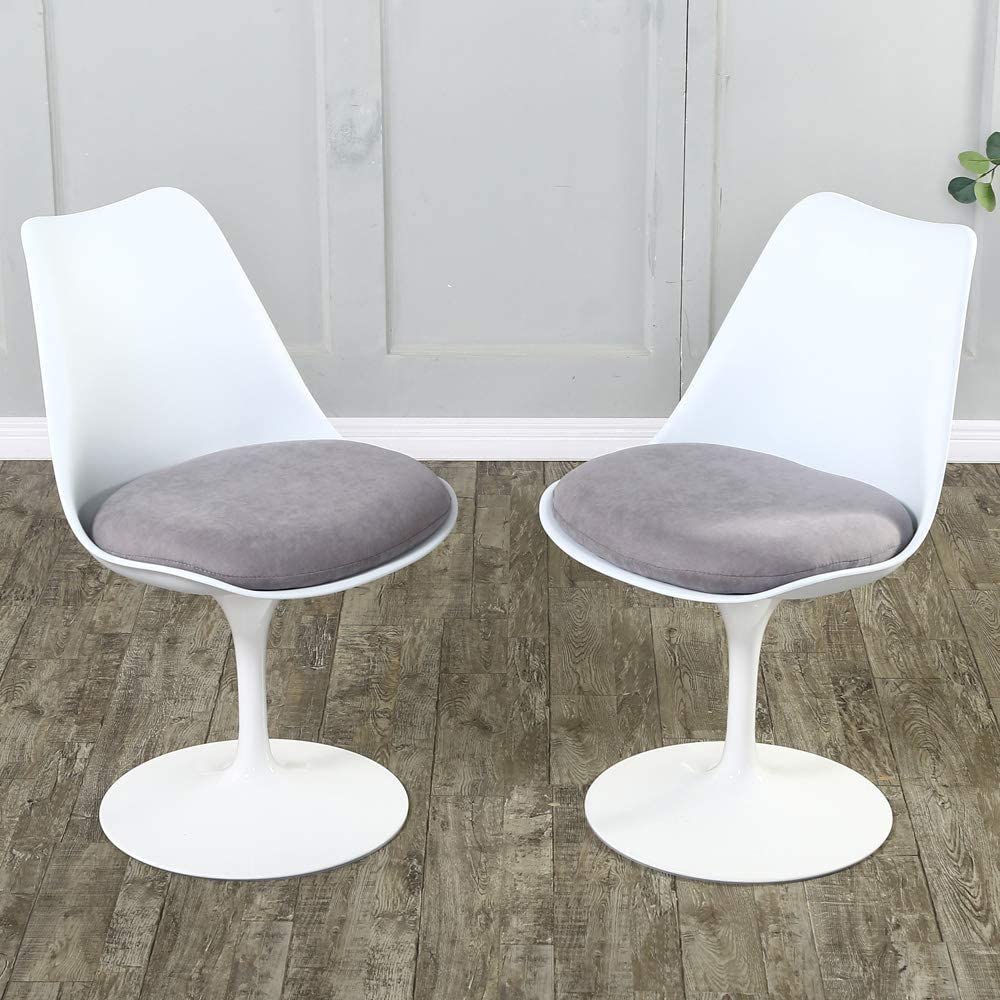 Mid-Century Modern Swivel Dining Chairs Set of 2 - Grey Upholstered Fabric Kitchen Chairs for Dining Room & Breakfast Nook