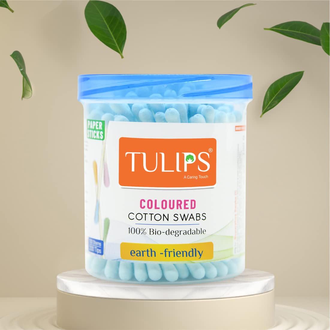 TULIPS Cotton Swabs - 3 Pack Multicolor Ear Buds with White Paper Stick (100/200 Tips) in Jar - Perfect for Makeup, Baby Care & First Aid