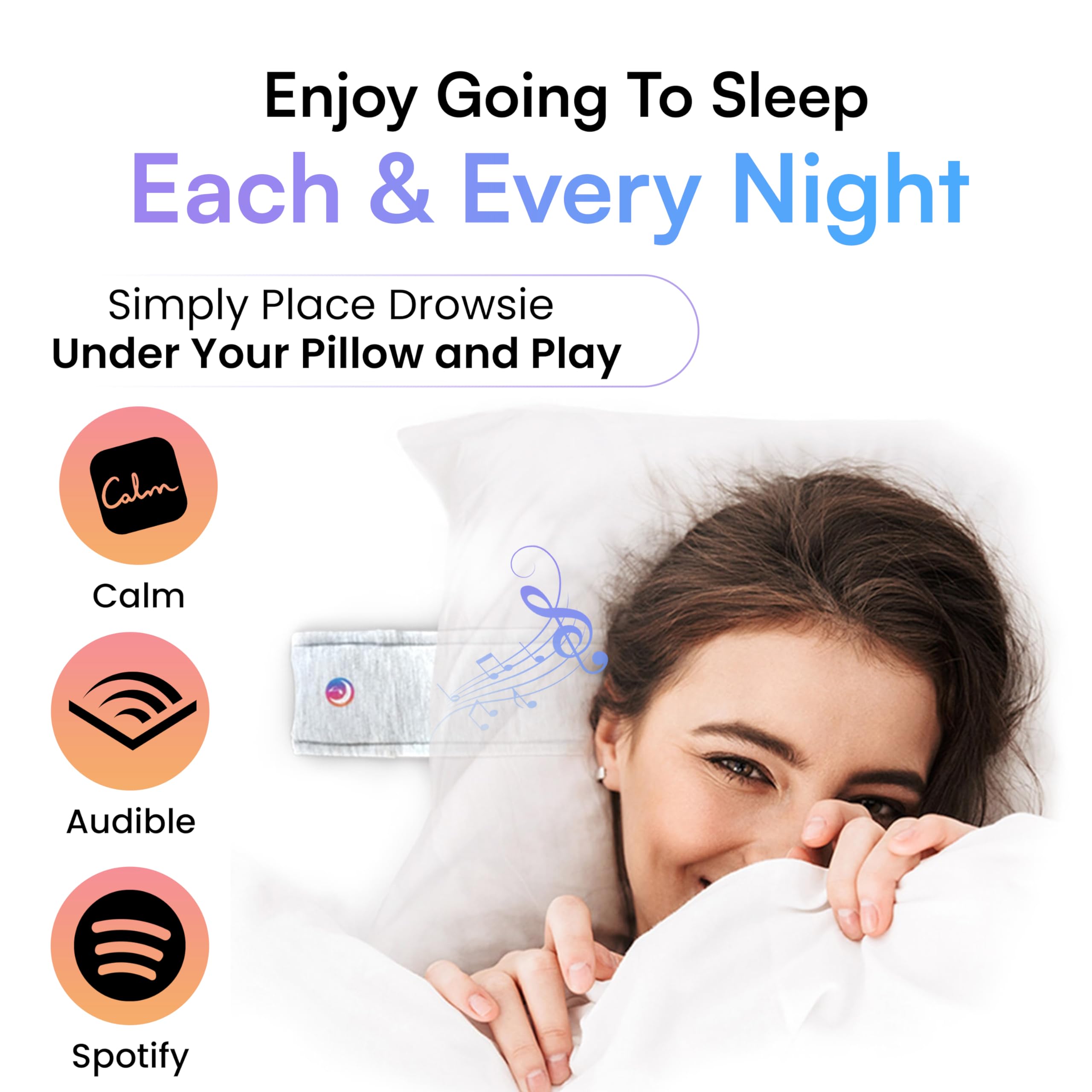 Drowsie Pillow Speaker Flexi' - Grey - Sleep Sound Machine for Relaxation & Meditation | Perfect for White Noise, Audiobooks & Music (Compatible with Calm, Spotify, Audible) | Bedside Sleep Aid for Adults & Kids