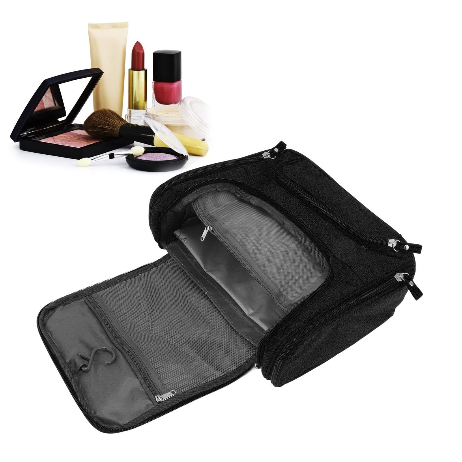 Large Capacity Travel Makeup Bag for Women & Men - Waterproof Cosmetic Organizer with Multiple Pockets - Perfect for Teachers, Moms, Birthday & Graduation Gifts (Black) | Ideal for Air Travel, Vacation & Daily Use