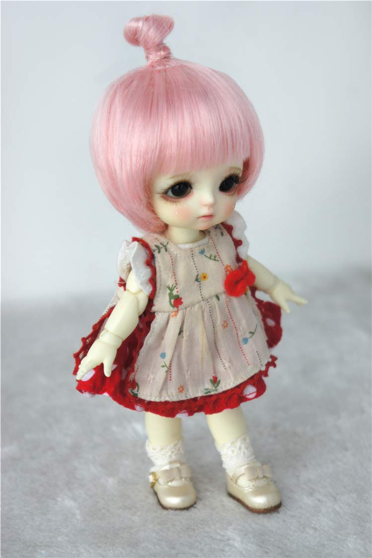 5-6inch BJD Doll Wigs - Yellow Mohair for 1/8 Lati Dolls (Pink) - Perfect for Doll Makeovers